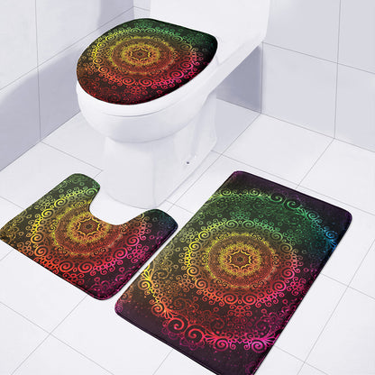 Colorful Gradient Mandala Print 3 Piece Bath Mat Set