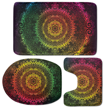 Colorful Gradient Mandala Print 3 Piece Bath Mat Set
