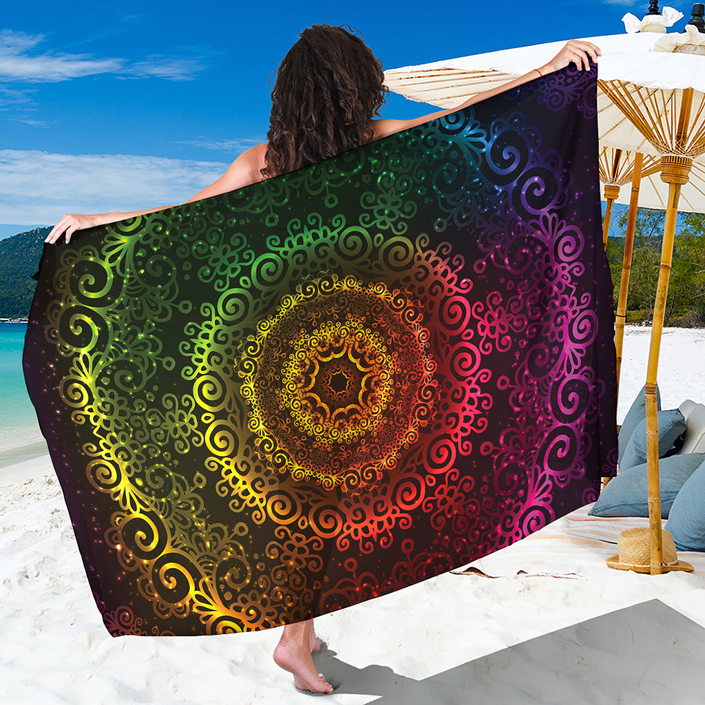Colorful Gradient Mandala Print Beach Sarong Wrap