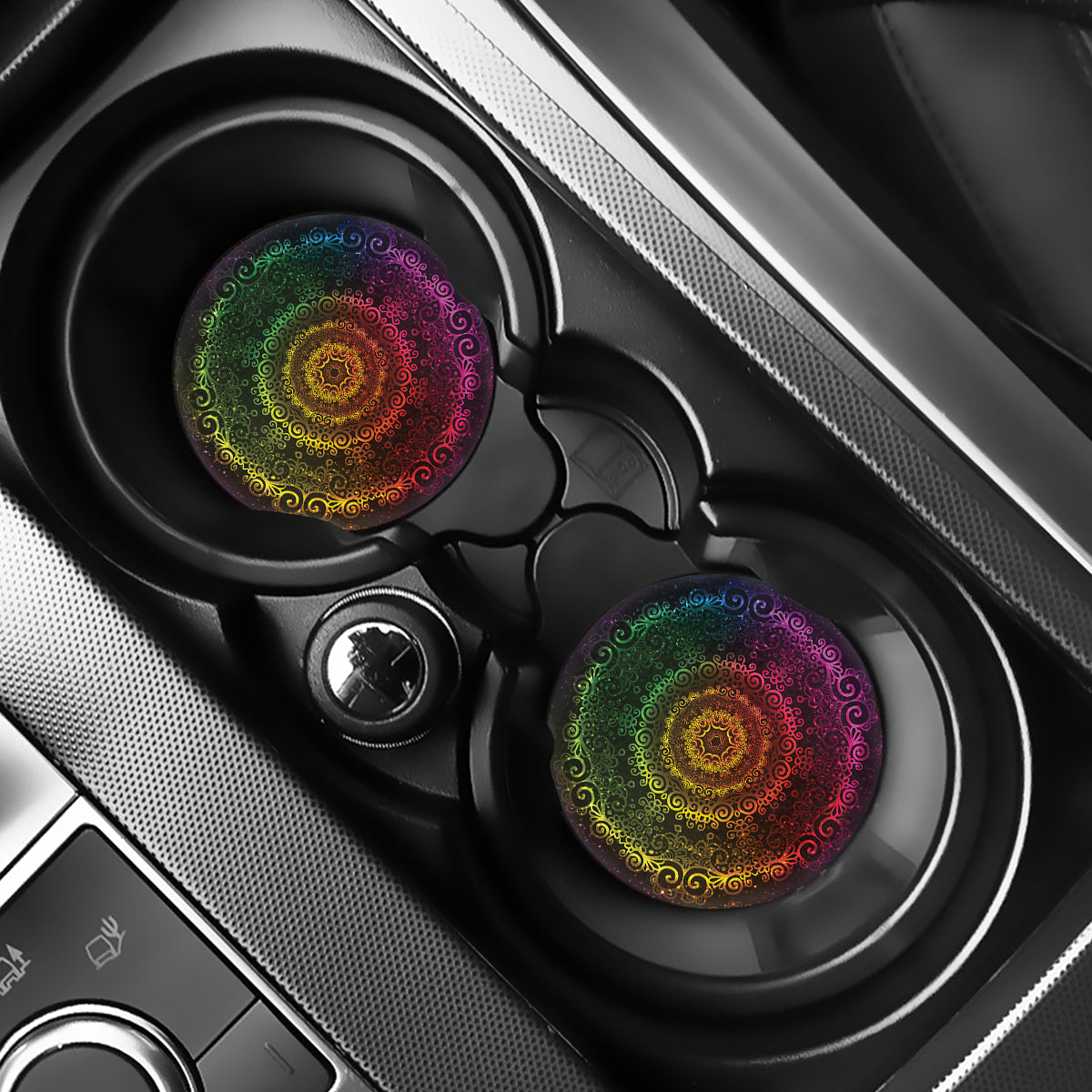 Colorful Gradient Mandala Print Car Coasters
