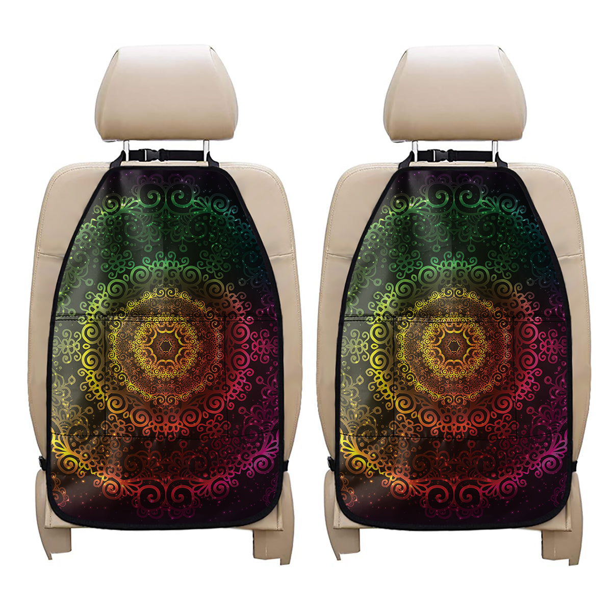 Colorful Gradient Mandala Print Car Seat Organizers