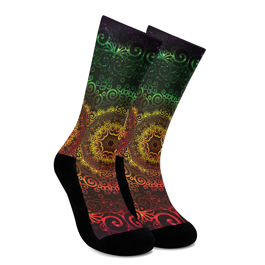 Colorful Gradient Mandala Print Crew Socks