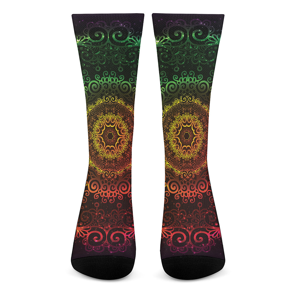 Colorful Gradient Mandala Print Crew Socks
