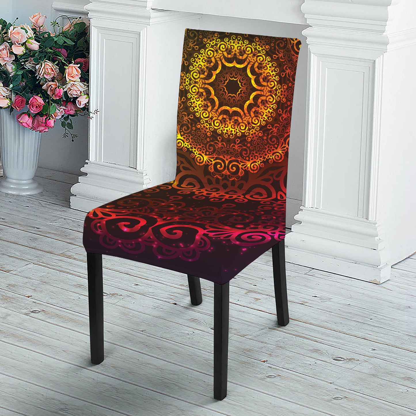 Colorful Gradient Mandala Print Dining Chair Slipcover