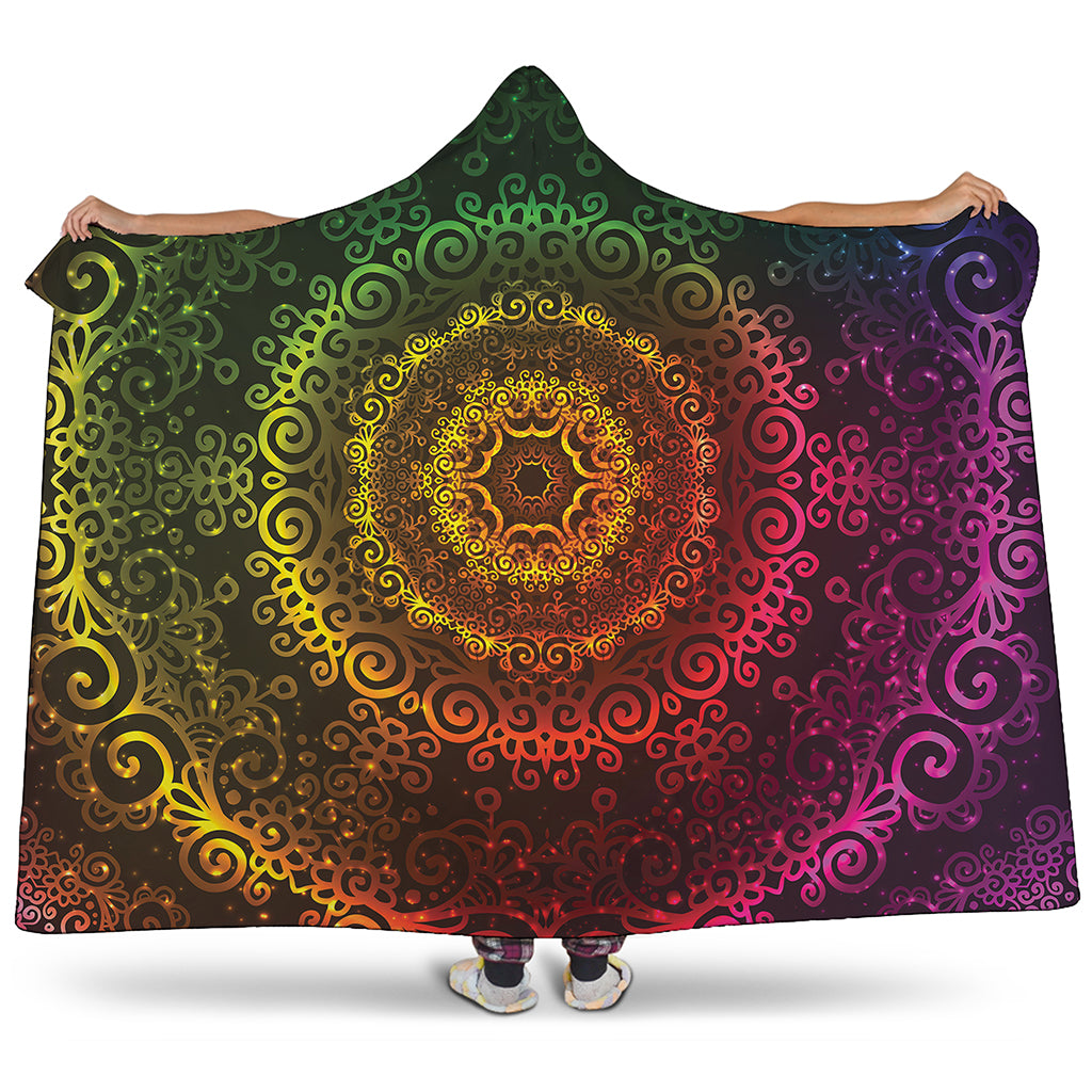 Colorful Gradient Mandala Print Hooded Blanket