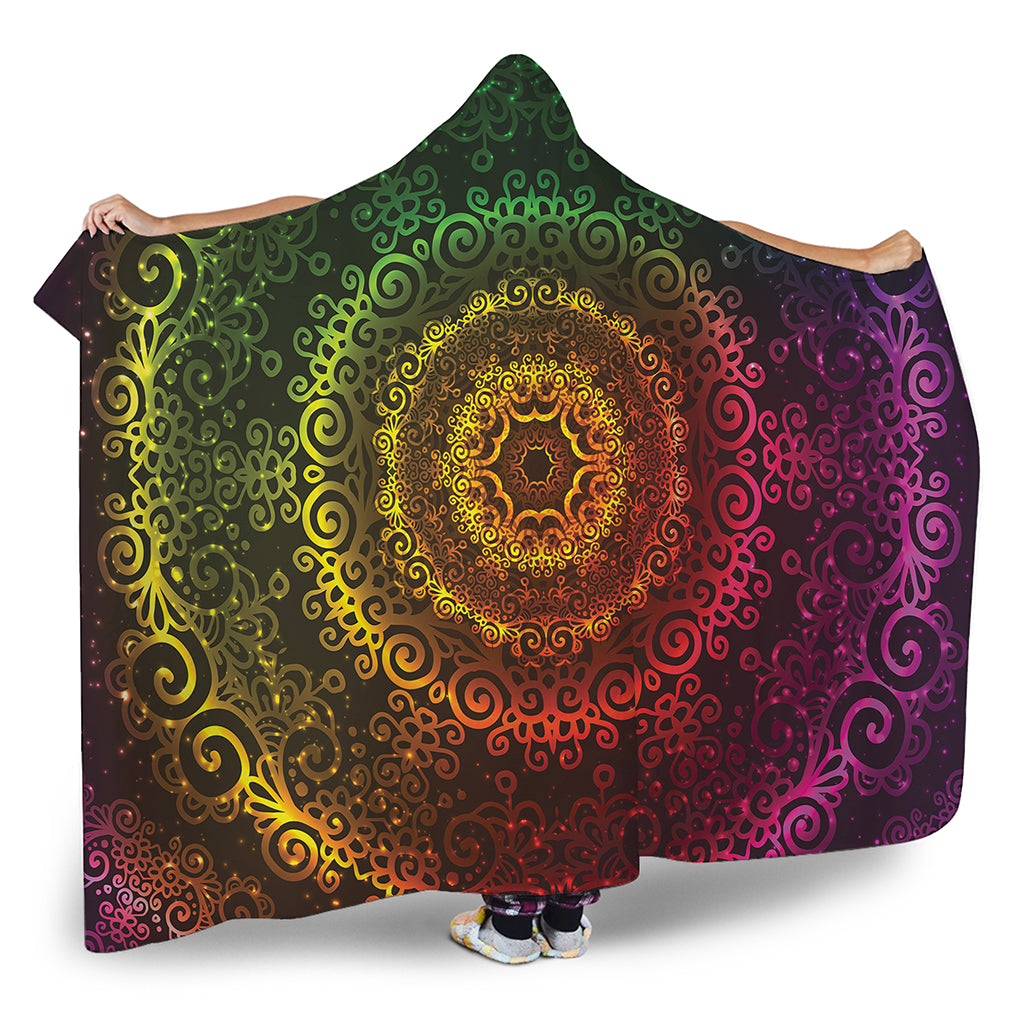 Colorful Gradient Mandala Print Hooded Blanket