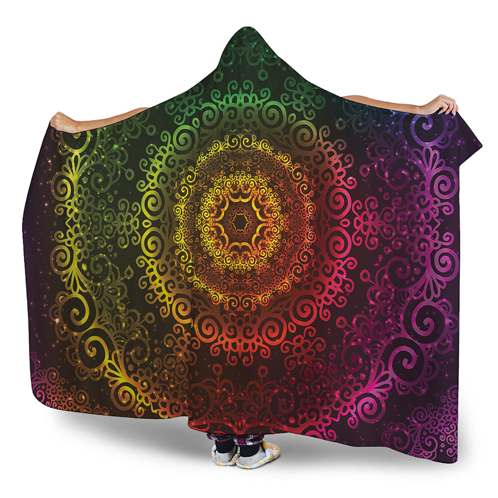 Colorful Gradient Mandala Print Hooded Blanket