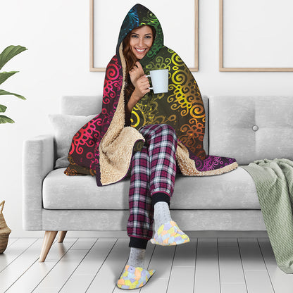 Colorful Gradient Mandala Print Hooded Blanket