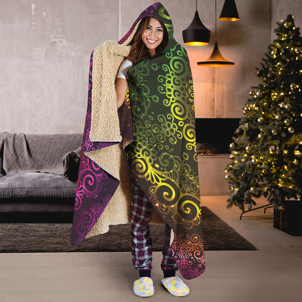 Colorful Gradient Mandala Print Hooded Blanket