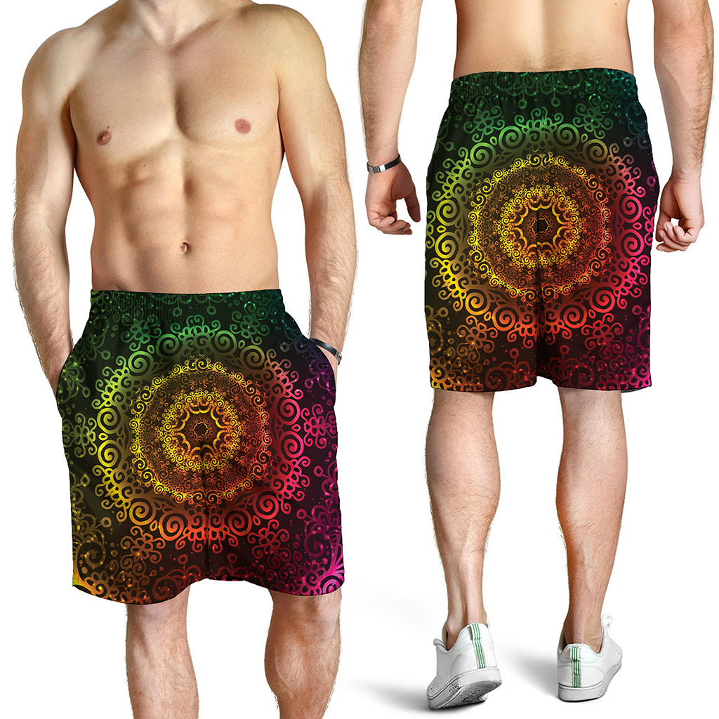 Colorful Gradient Mandala Print Men's Shorts