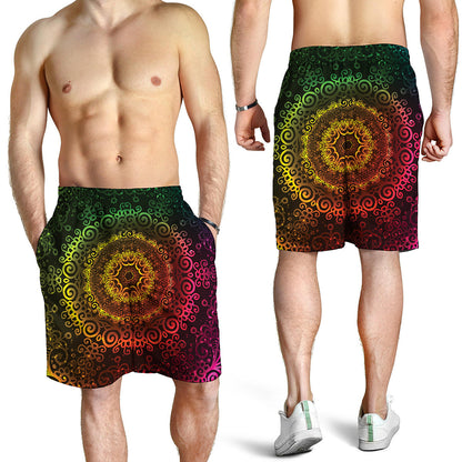 Colorful Gradient Mandala Print Men's Shorts