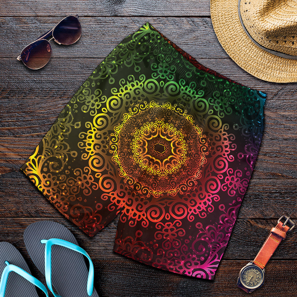 Colorful Gradient Mandala Print Men's Shorts