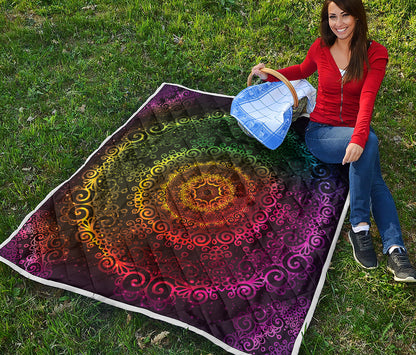 Colorful Gradient Mandala Print Quilt