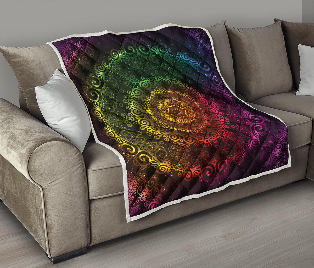 Colorful Gradient Mandala Print Quilt