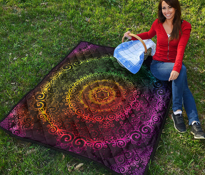 Colorful Gradient Mandala Print Quilt
