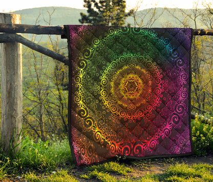Colorful Gradient Mandala Print Quilt