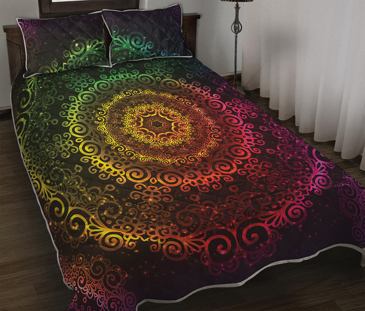 Colorful Gradient Mandala Print Quilt Bed Set