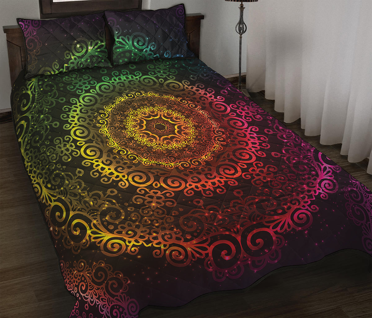 Colorful Gradient Mandala Print Quilt Bed Set