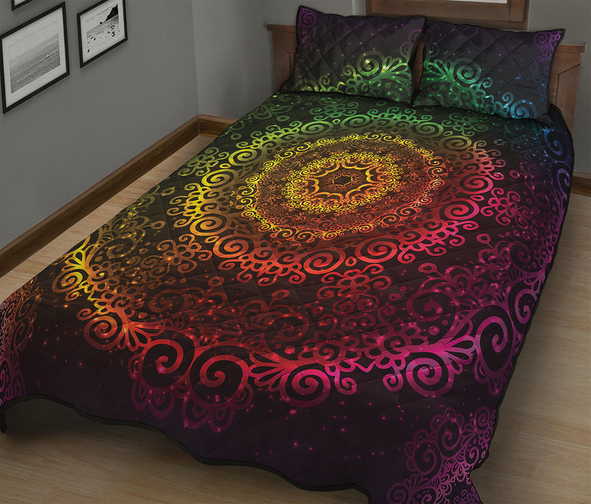 Colorful Gradient Mandala Print Quilt Bed Set