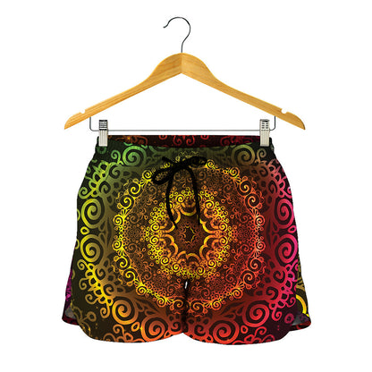 Colorful Gradient Mandala Print Women's Shorts
