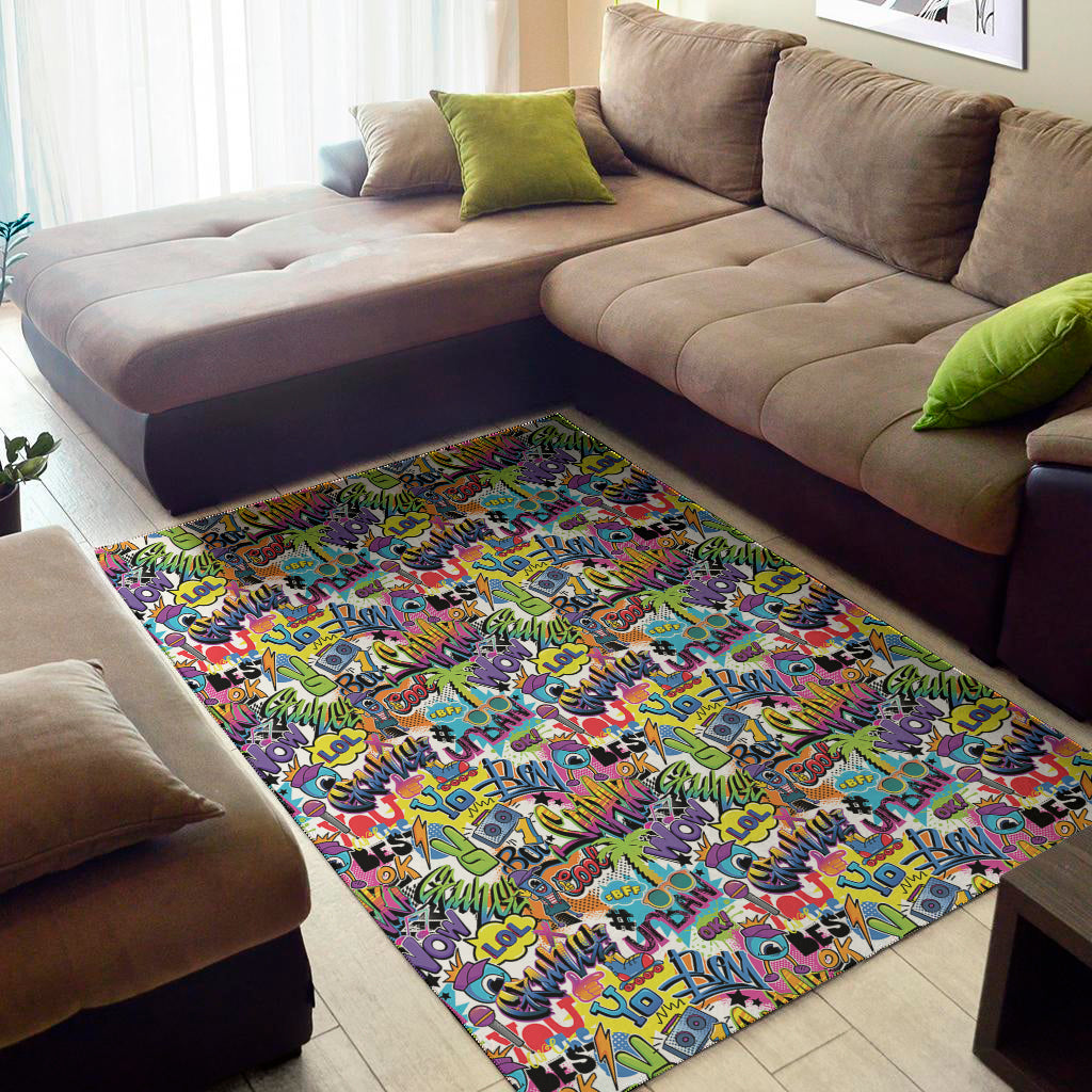 Colorful Graffiti Pattern Print Area Rug