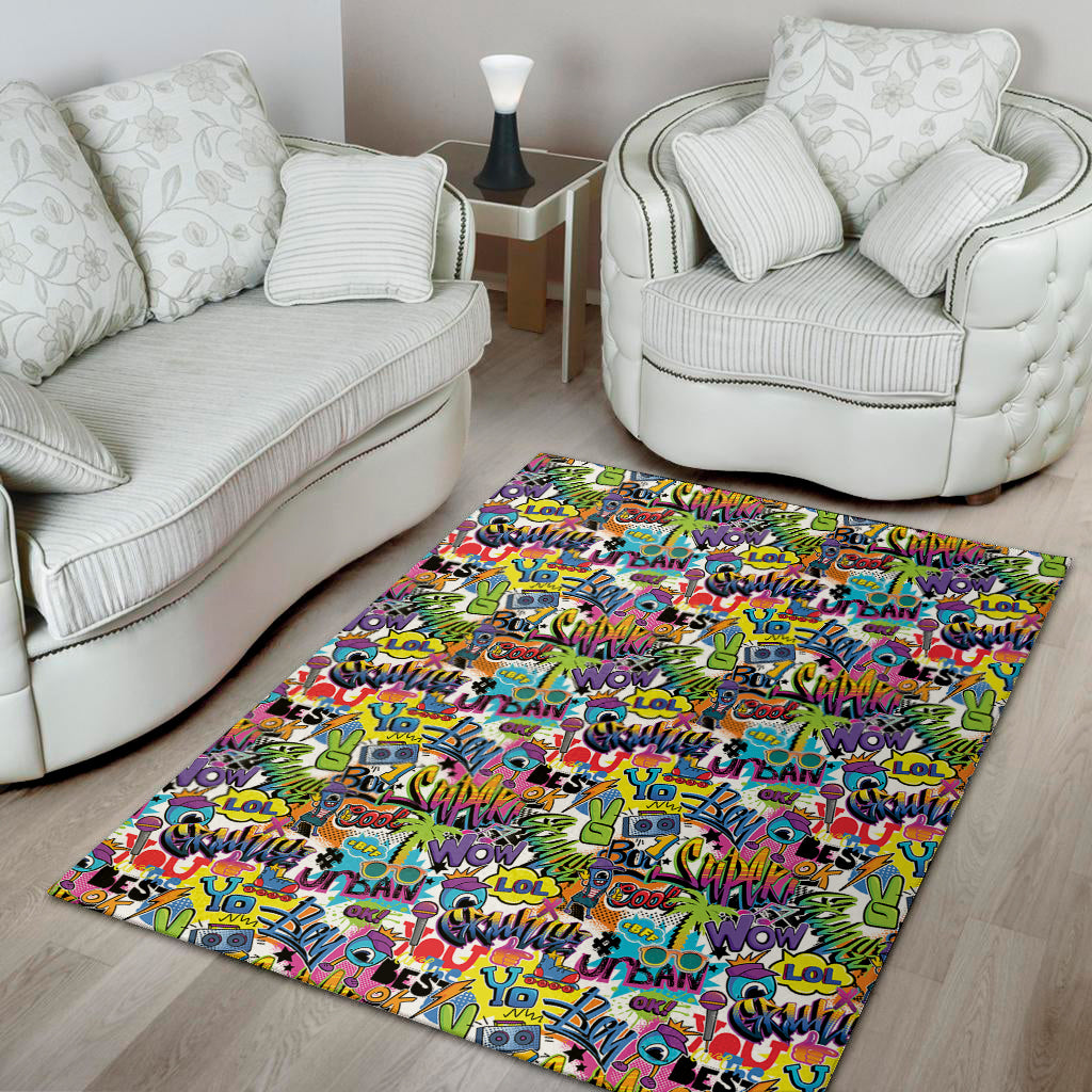Colorful Graffiti Pattern Print Area Rug