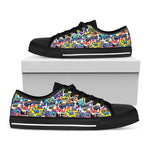 Colorful Graffiti Pattern Print Black Low Top Shoes