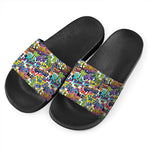 Colorful Graffiti Pattern Print Black Slide Sandals