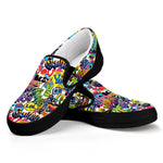 Colorful Graffiti Pattern Print Black Slip On Shoes