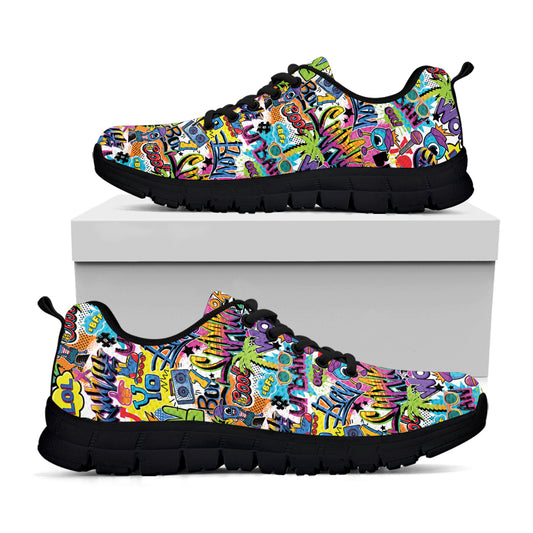 Colorful Graffiti Pattern Print Black Sneakers