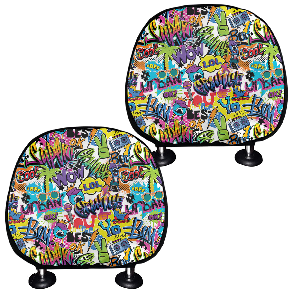 Colorful Graffiti Pattern Print Car Headrest Covers