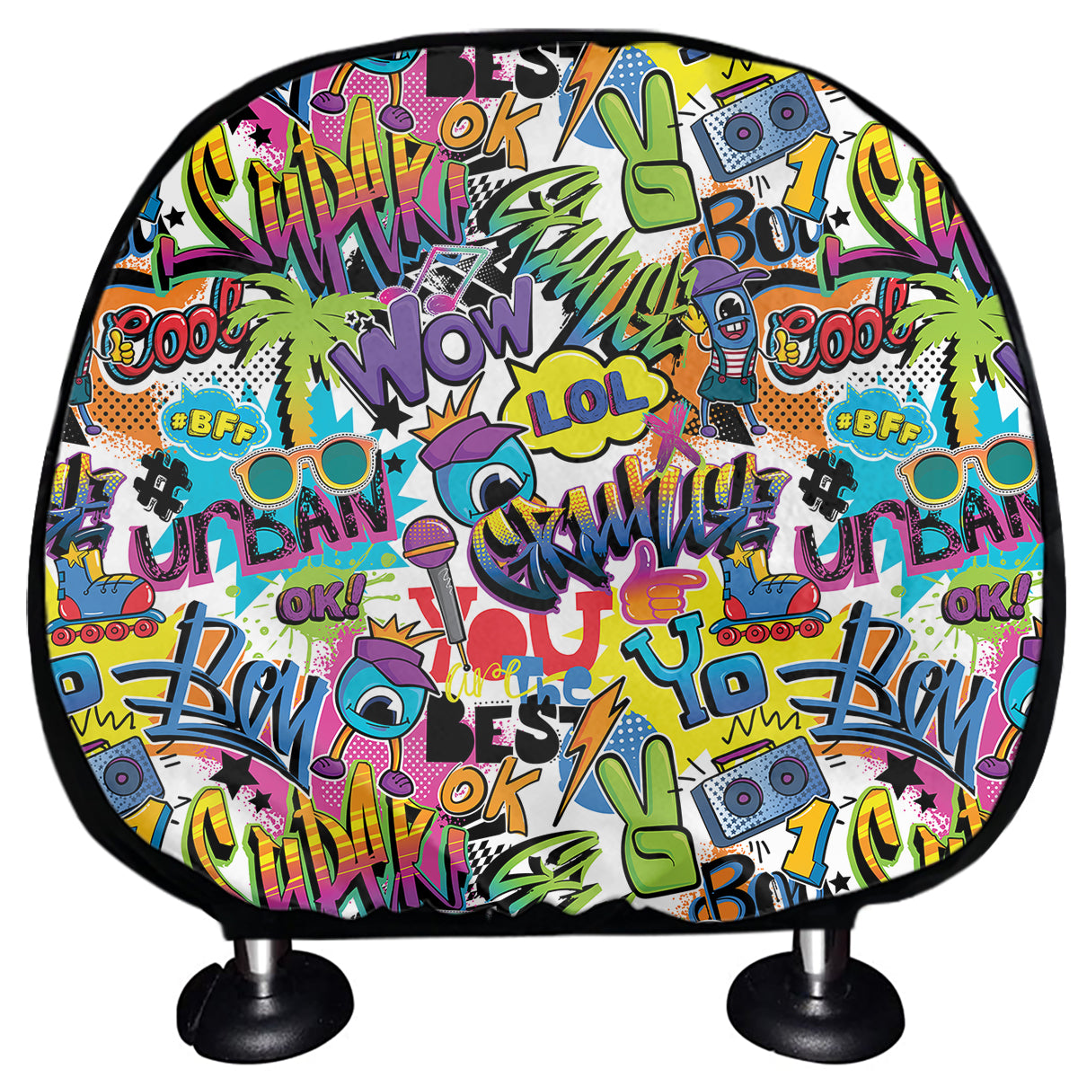 Colorful Graffiti Pattern Print Car Headrest Covers