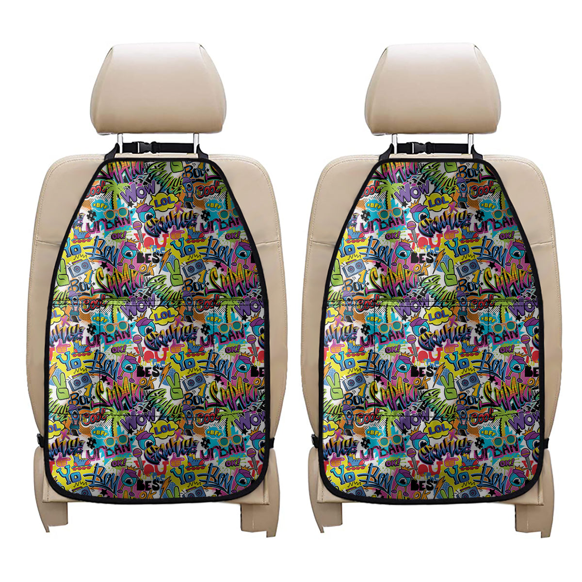Colorful Graffiti Pattern Print Car Seat Organizers