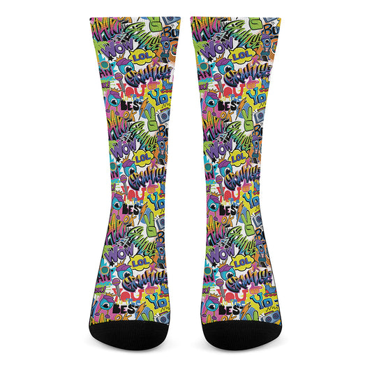 Colorful Graffiti Pattern Print Crew Socks