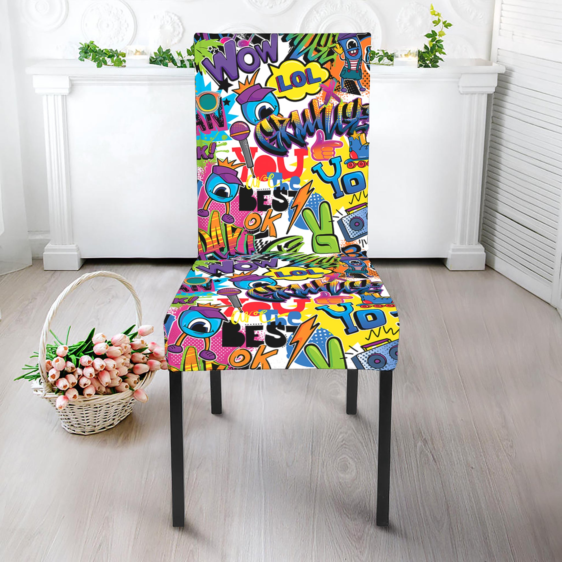 Colorful Graffiti Pattern Print Dining Chair Slipcover
