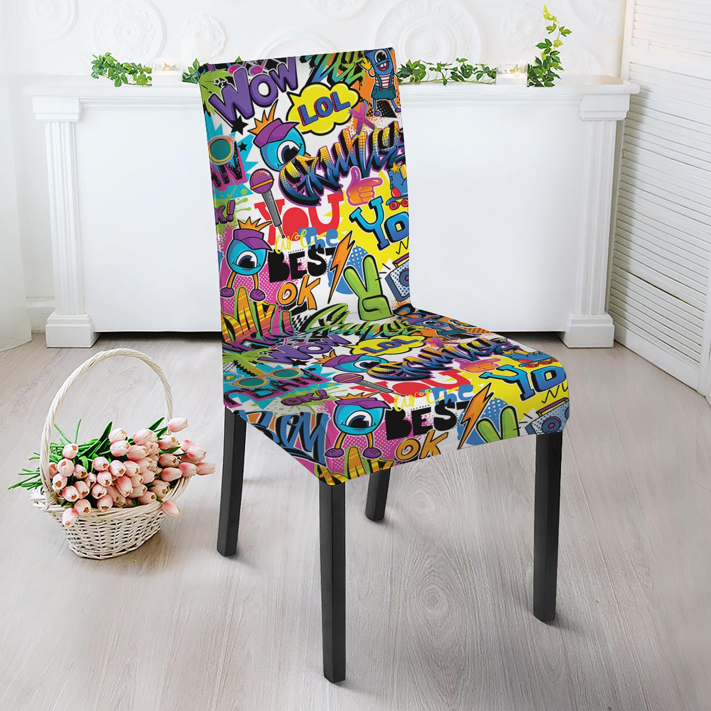 Colorful Graffiti Pattern Print Dining Chair Slipcover