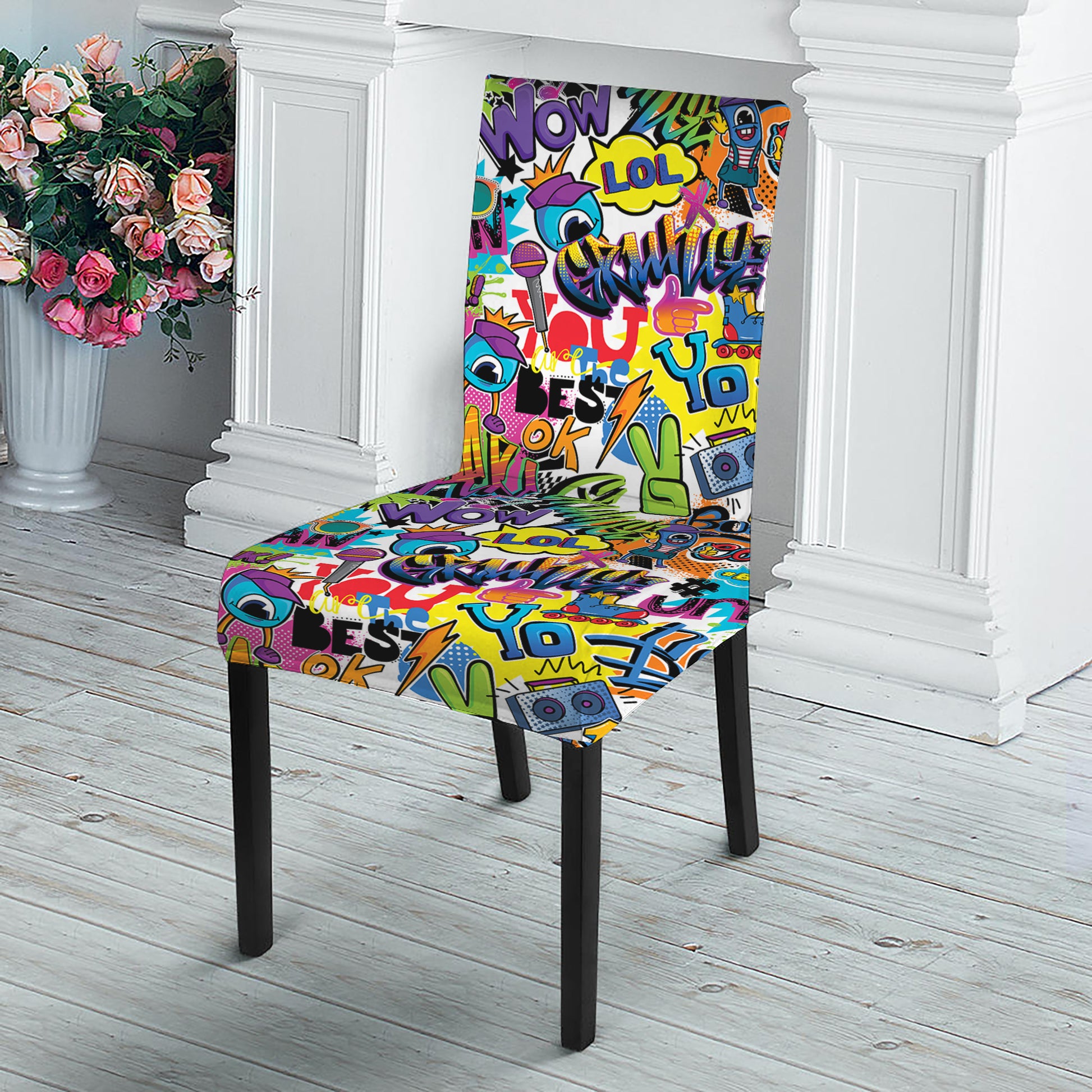Colorful Graffiti Pattern Print Dining Chair Slipcover