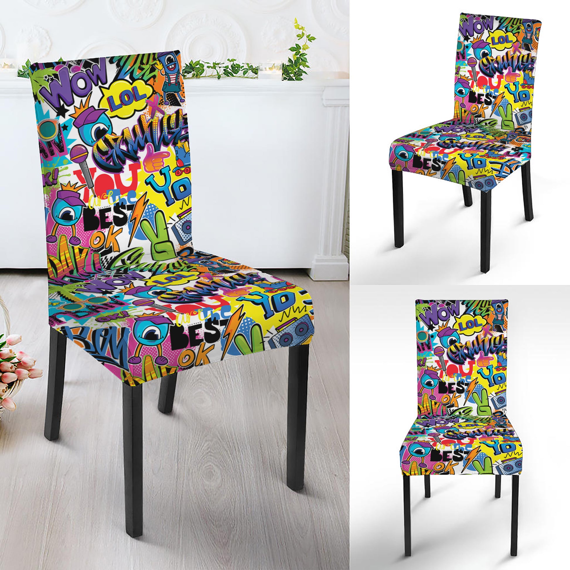 Colorful Graffiti Pattern Print Dining Chair Slipcover