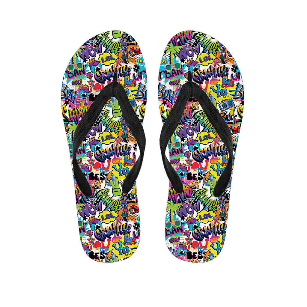 Colorful Graffiti Pattern Print Flip Flops