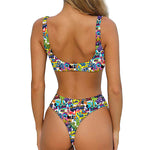 Colorful Graffiti Pattern Print Front Bow Tie Bikini