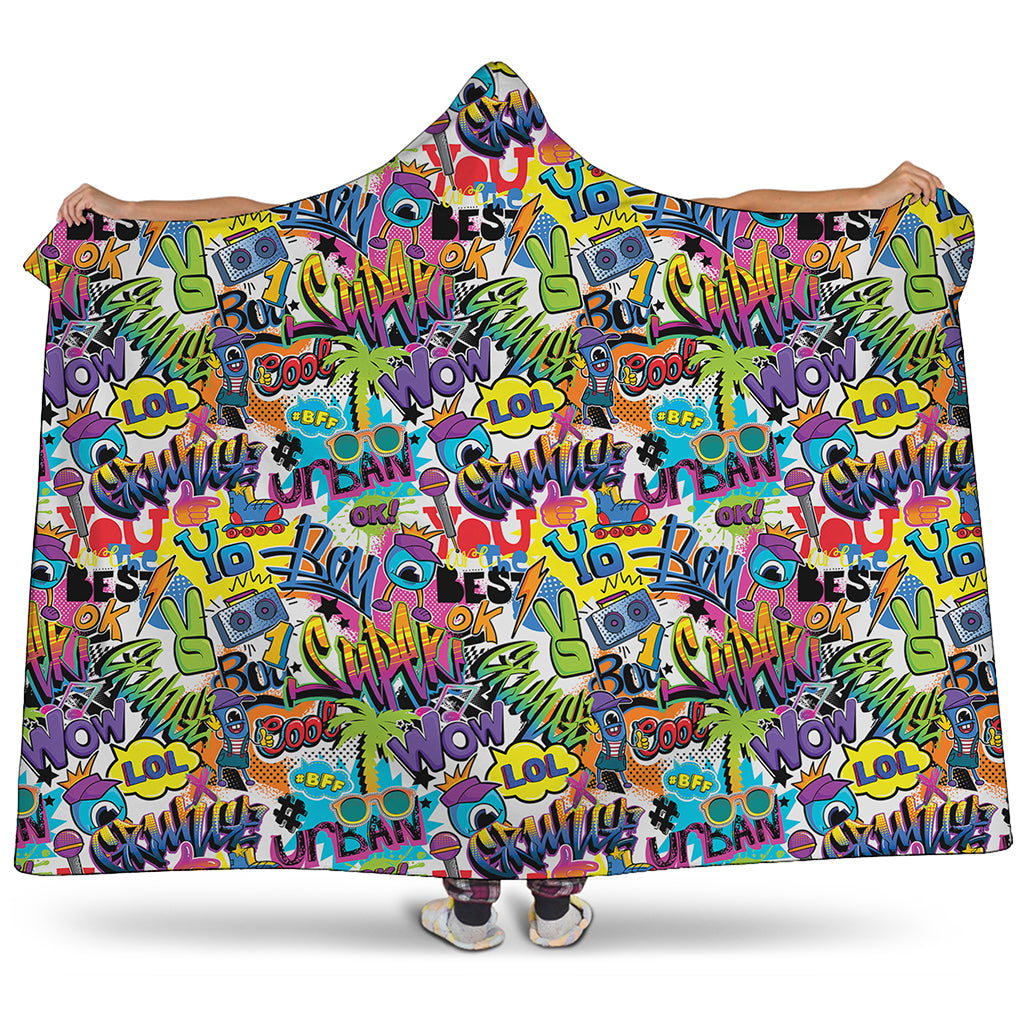 Colorful Graffiti Pattern Print Hooded Blanket