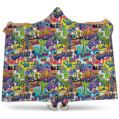 Colorful Graffiti Pattern Print Hooded Blanket