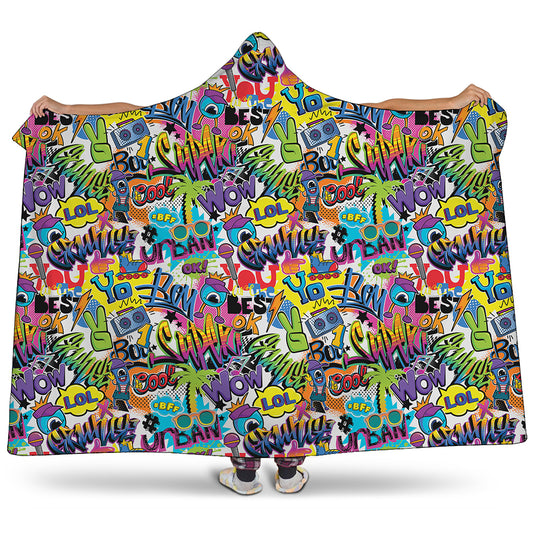 Colorful Graffiti Pattern Print Hooded Blanket