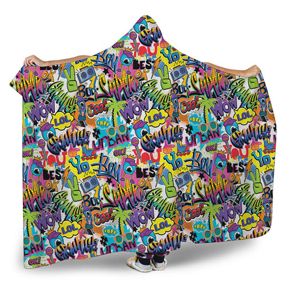 Colorful Graffiti Pattern Print Hooded Blanket
