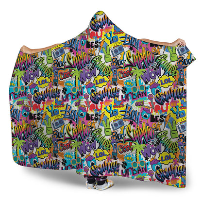 Colorful Graffiti Pattern Print Hooded Blanket