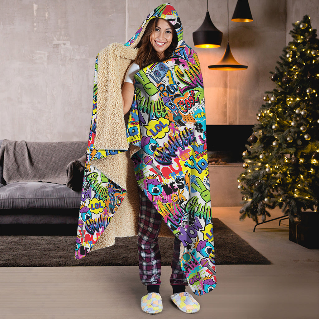 Colorful Graffiti Pattern Print Hooded Blanket