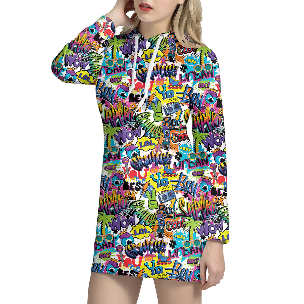 Colorful Graffiti Pattern Print Hoodie Dress