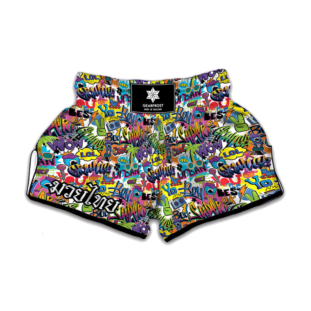 Colorful Graffiti Pattern Print Muay Thai Boxing Shorts