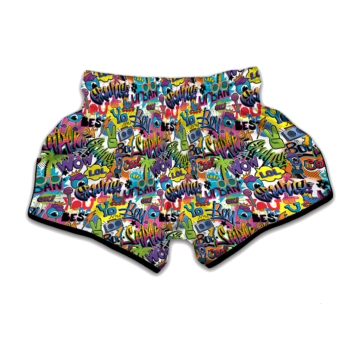 Colorful Graffiti Pattern Print Muay Thai Boxing Shorts