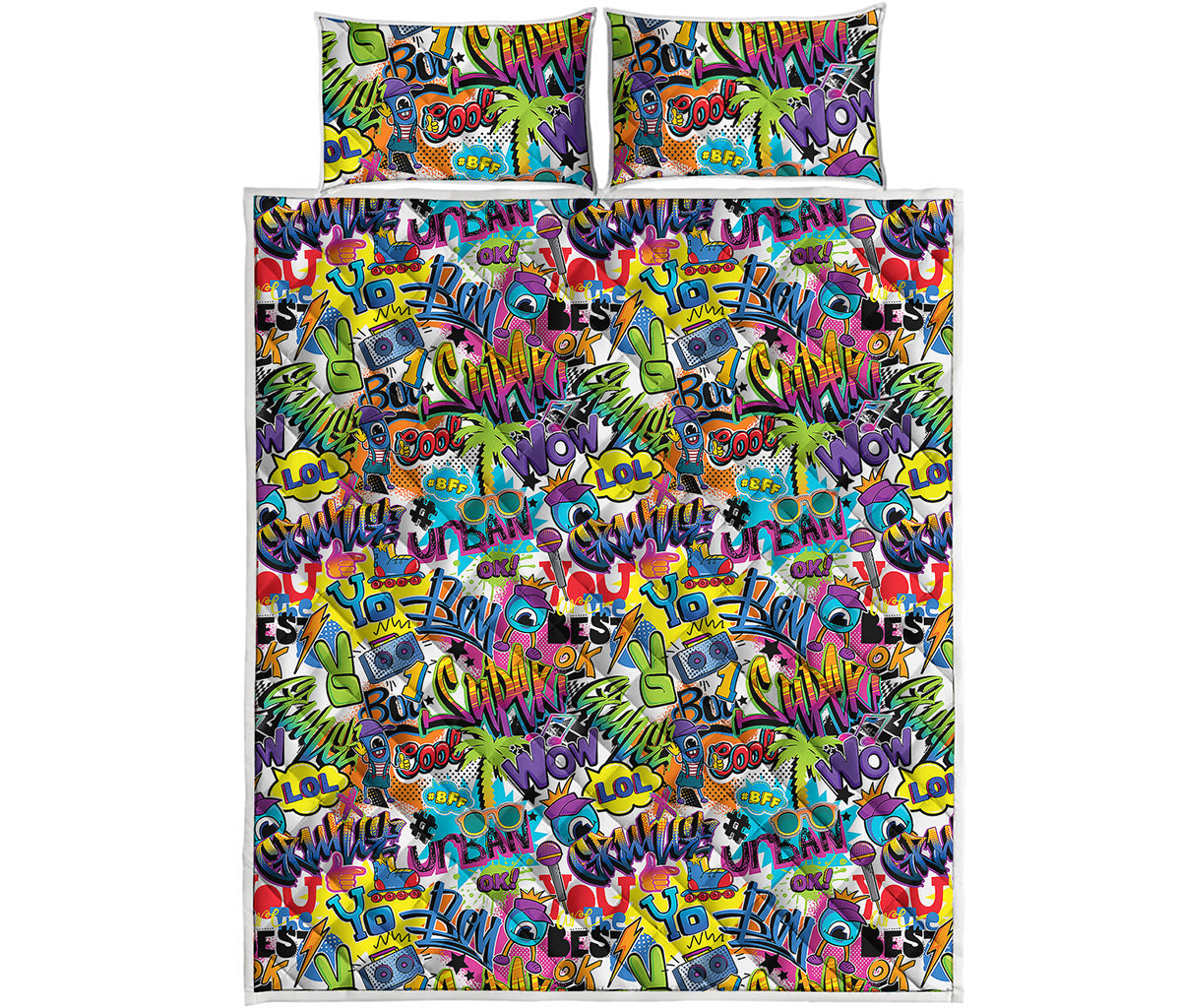 Colorful Graffiti Pattern Print Quilt Bed Set